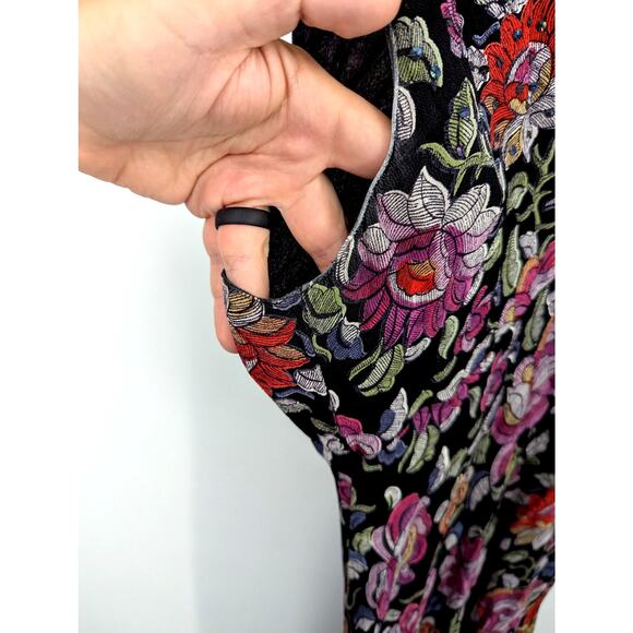 Vtg 90s Black Floral Wrap Style Dress Sz L Lola P Grunge Cap Sleeve Surplice - Picture 6 of 6